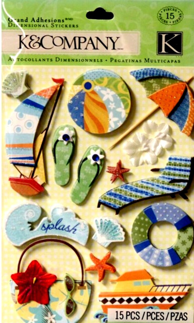 K & Company Grand Adhesions Happy Trails Water Fun Dimensional Stickers